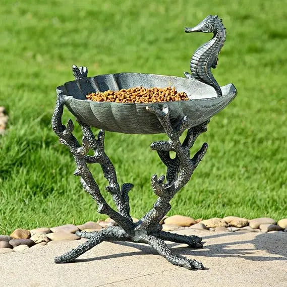 Seahorse Birdbath Birdfeeder Aluminum Planter for Garden Patio