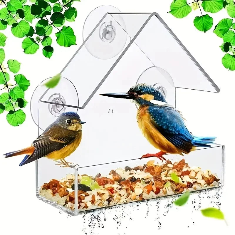 Transparent Acrylic Window Bird Feeder With Suction Cups For Birds