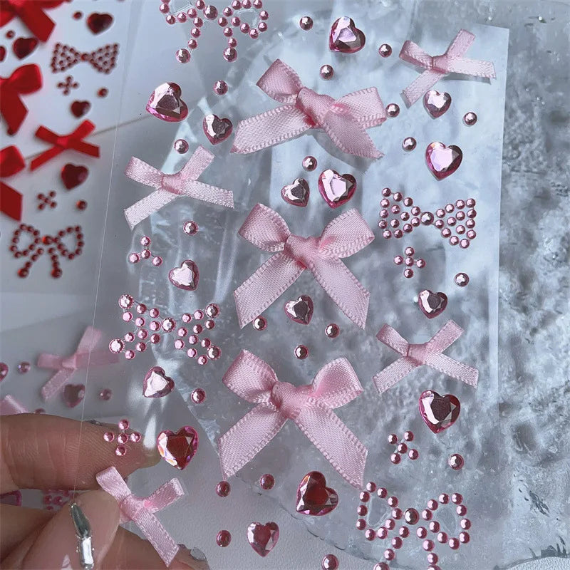 DIY Kpop Photocard Sticker 3D Bow Heart Style For Scrapbook