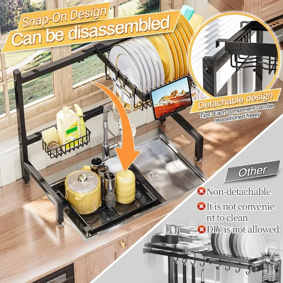 Over The Sink Dish Drying Rack Expandable 2 Tier Kitchen