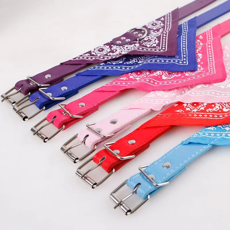 Leather Printed Adjustable Dog Bandana Collar for Chihuahua Puppy