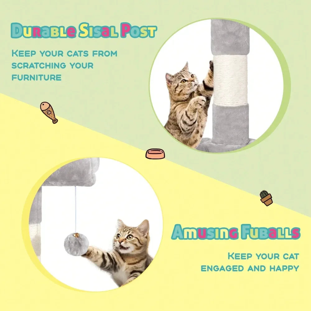 Three Tier Indoor Cat Tree Tower For Corner Space Saving