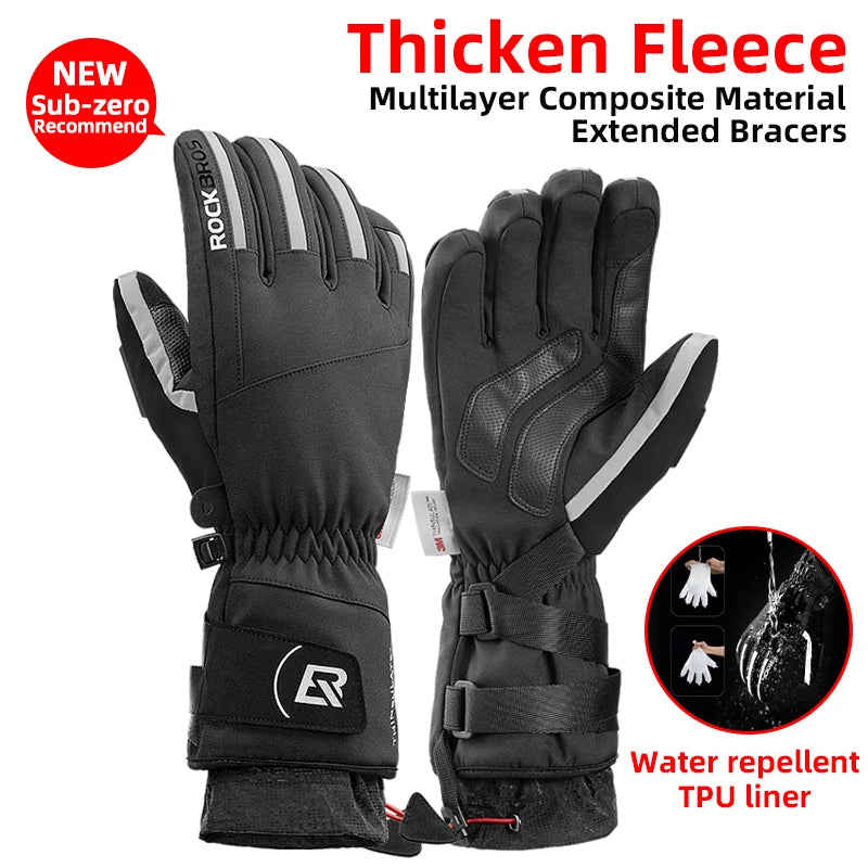 ROCKBROS Winter Waterproof Thermal Fleece Gloves For Ski Snowboarding
