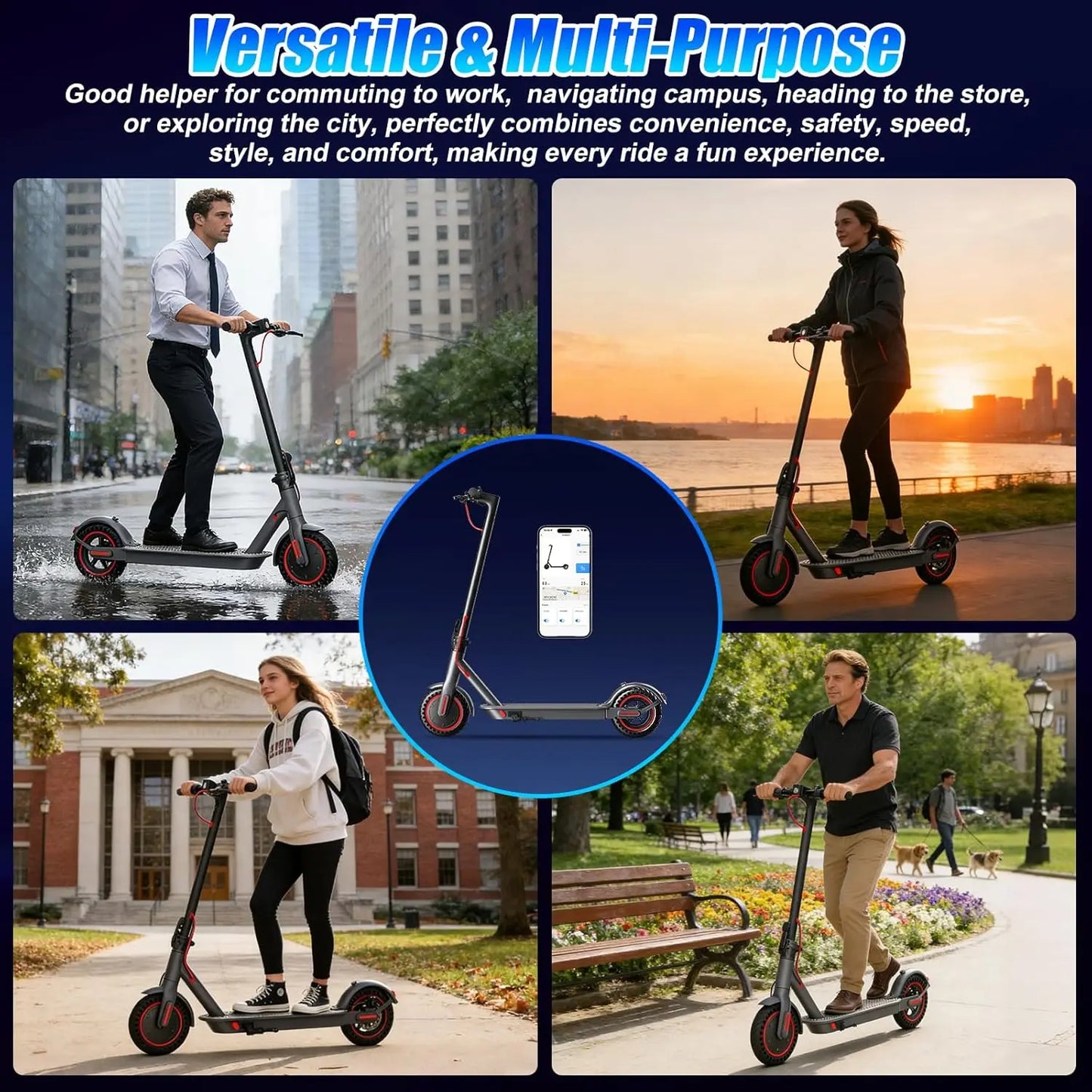 Foldable 350W Electric Scooter for Adults 36V Long Range App Control