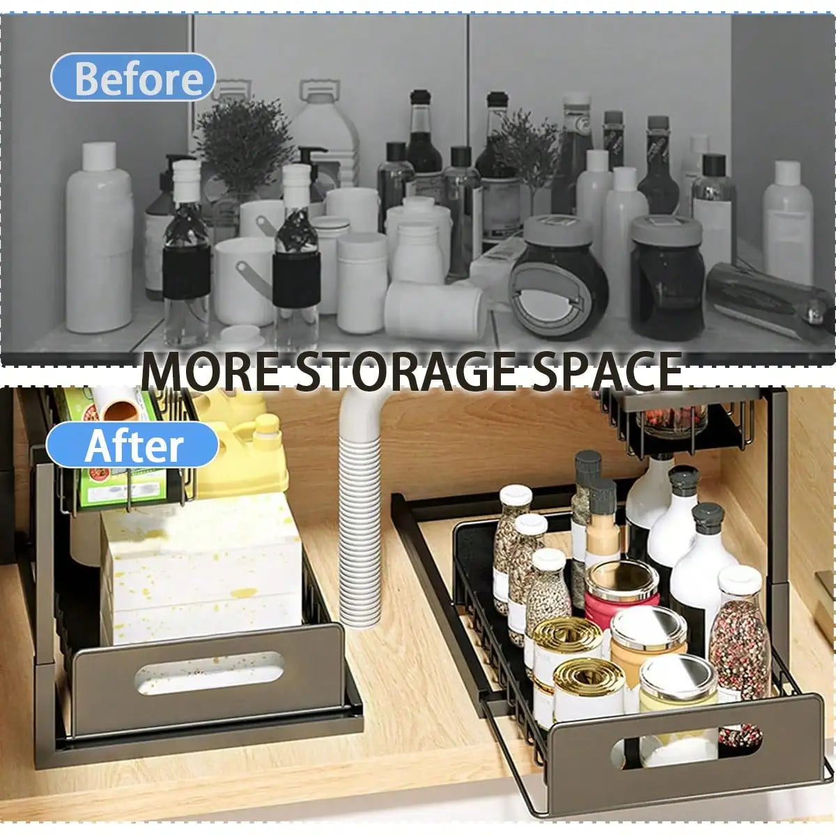 Under Sink Organizer Rack 2 Tier Sliding Cabinet Basket Drawer Storage