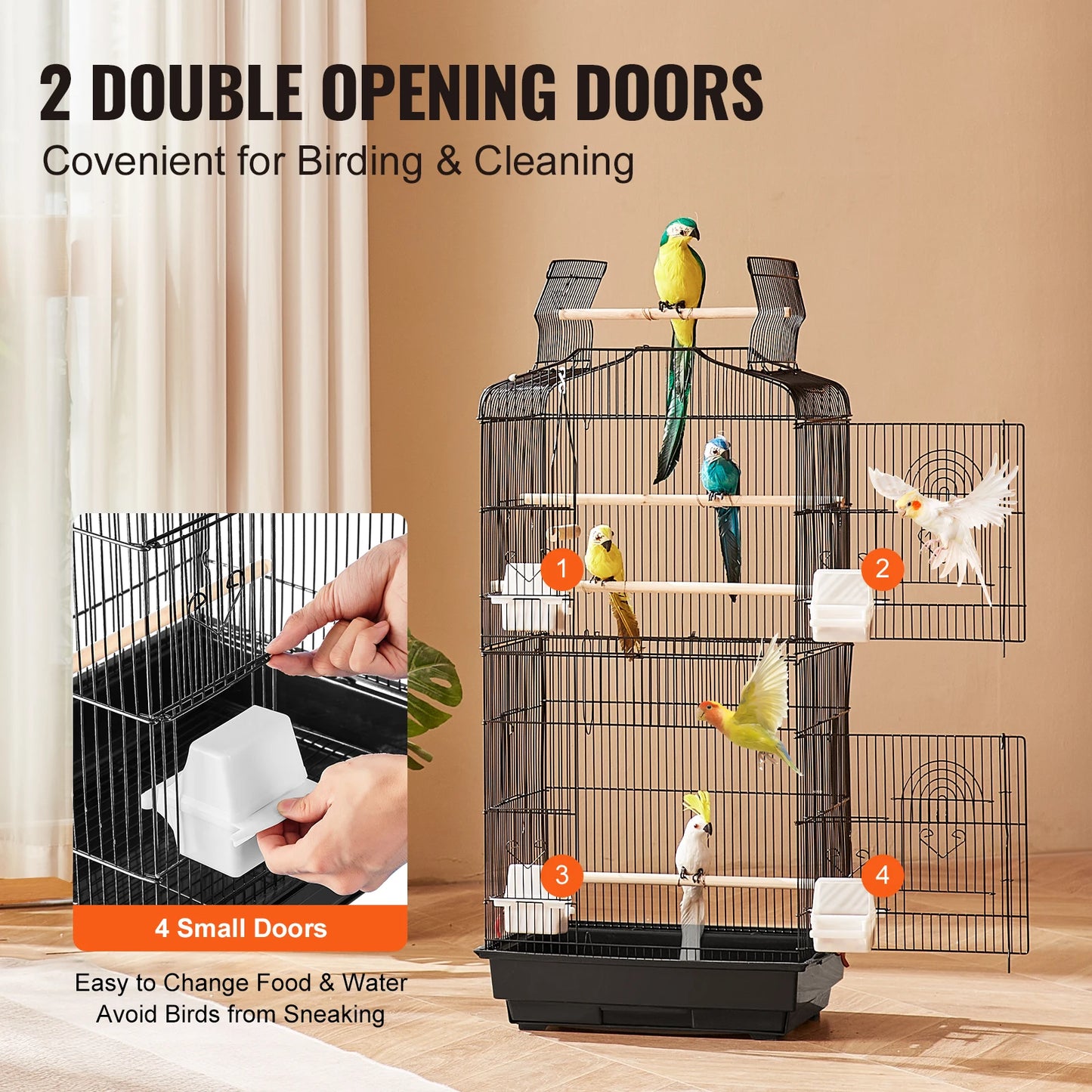 Open Top Large Parrot Cage Hanging Birdcage With Swing And Perch