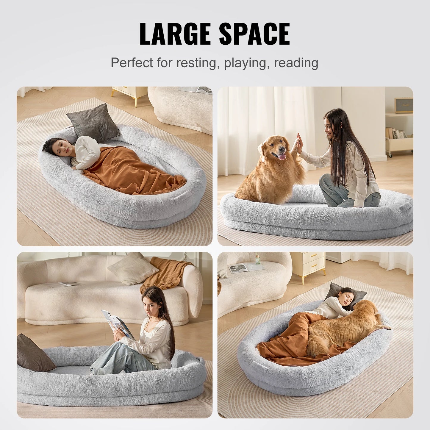 SucceBuy Human Dog Bed With Orthopedic Egg Foam And Washable Faux Fur Cover