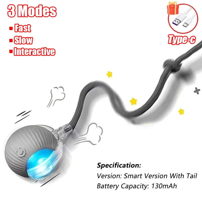 Cat Interactive Ball Toy Automatic Rolling Ball Faux Tail Rechargeable