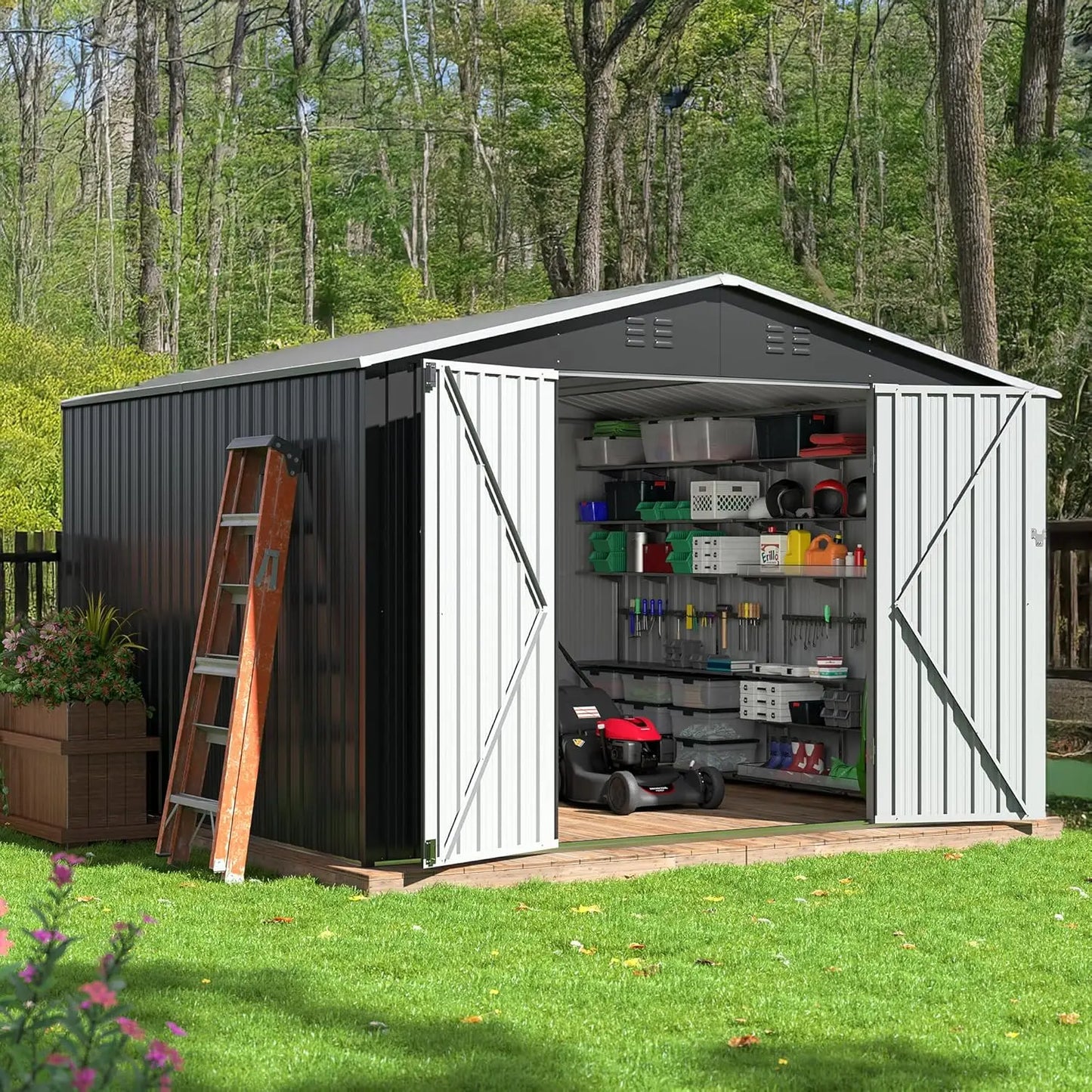 Metal Garden Storage Shed With Lockable Doors And Upgraded Frame