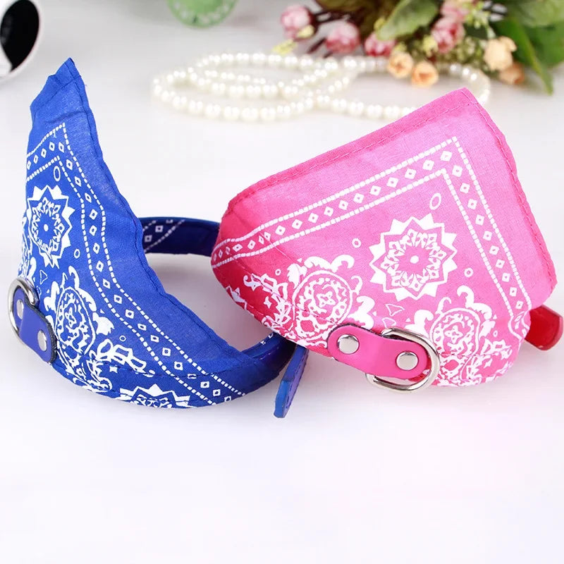 Leather Printed Adjustable Dog Bandana Collar for Chihuahua Puppy