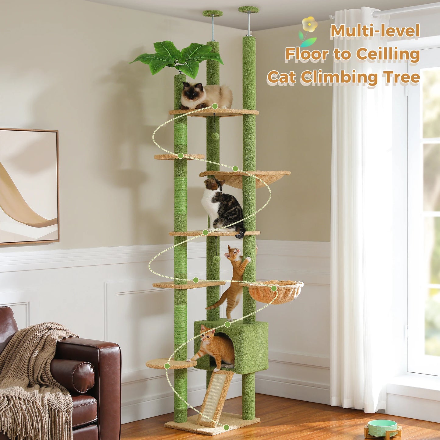 PETEPELACN Cactus Cat Tree Floor to Ceiling Cat Tower Adjustable