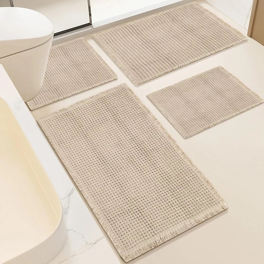 Waffle Non Slip Bath Mat Set Four Piece Extra Soft