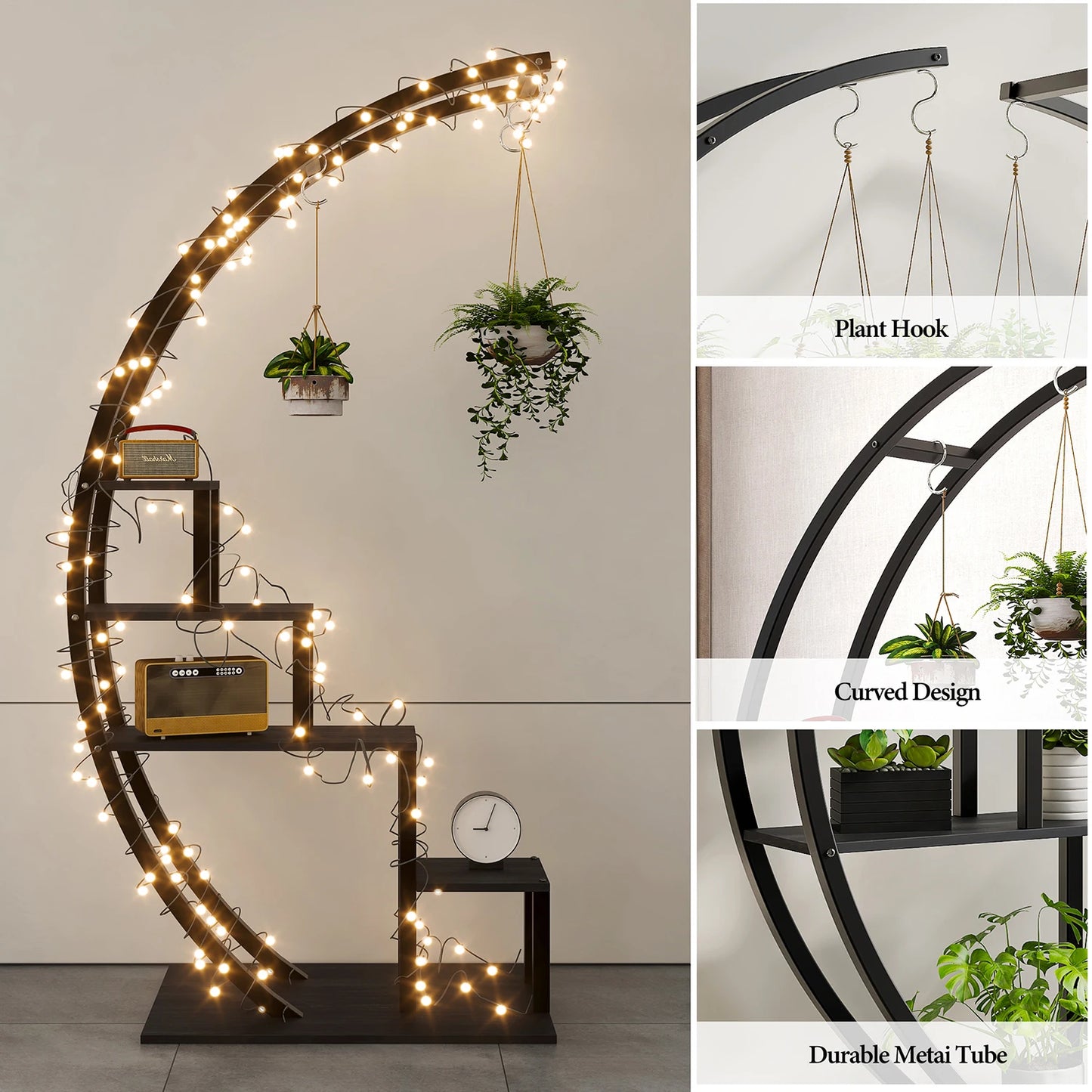 TWISTER.CK 5 Tier Half Moon Plant Stand Indoor Hanging Shelf