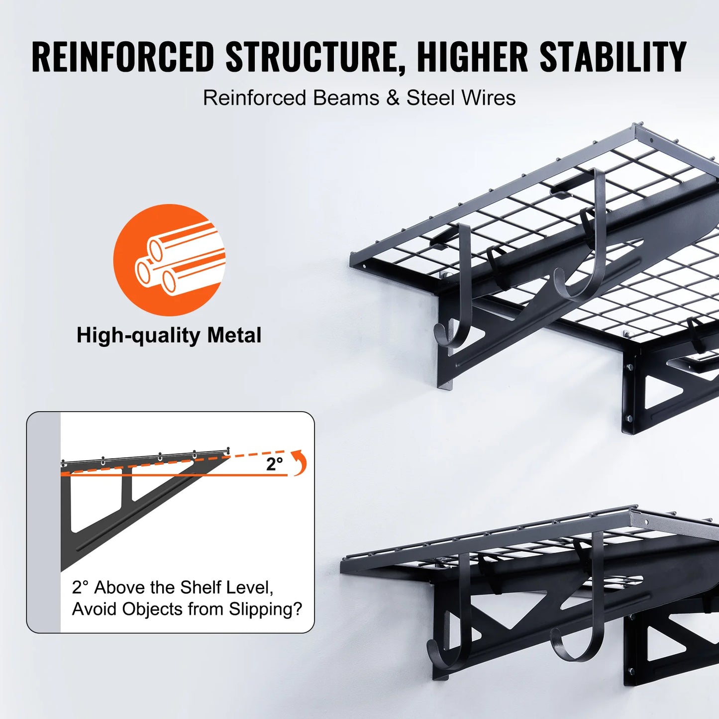 Garage Wall Mounted 2 Tier Rack Heavy Duty Tool Organizer