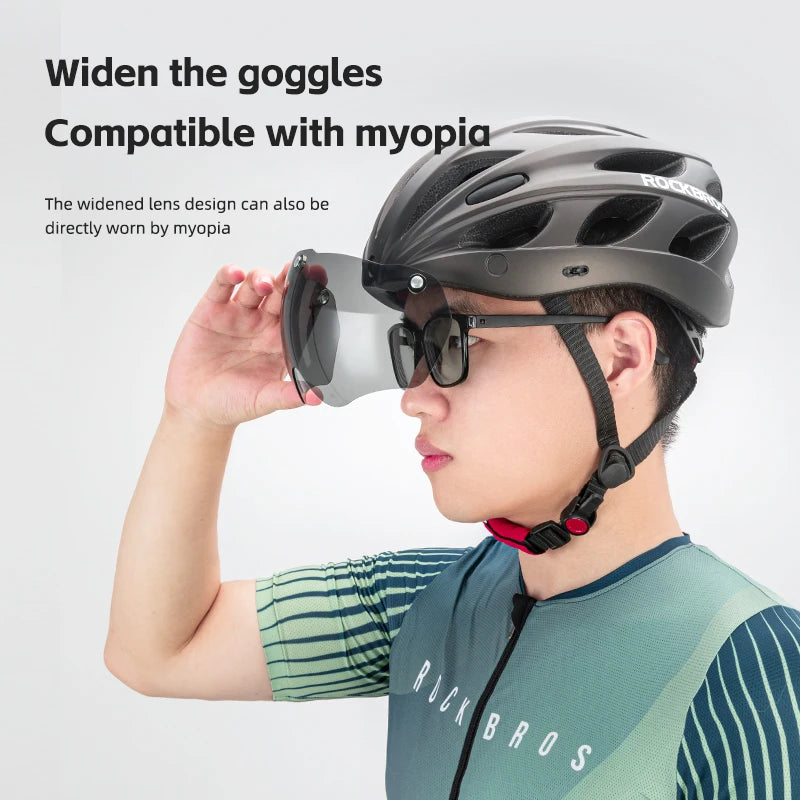 ROCKBROS Cycling Helmet With Integrated Goggles For MTB Road Use