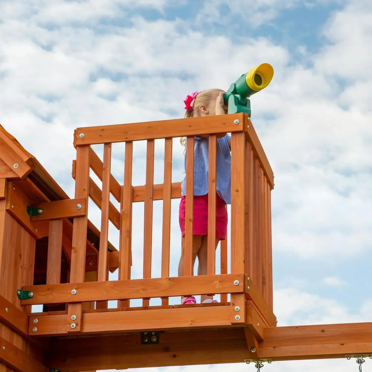 Cedar Wood Swing Set With Wave Slide And Raised Clubhouse