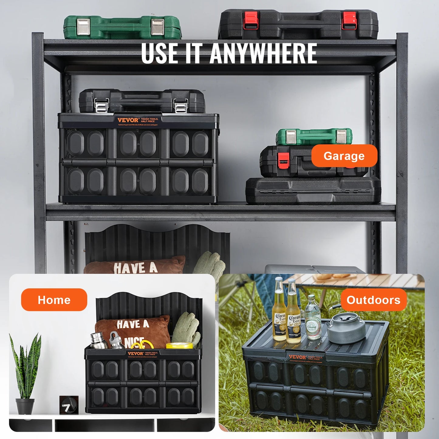 Three Piece Collapsible Stackable Storage Bins With Lids For Home Garage