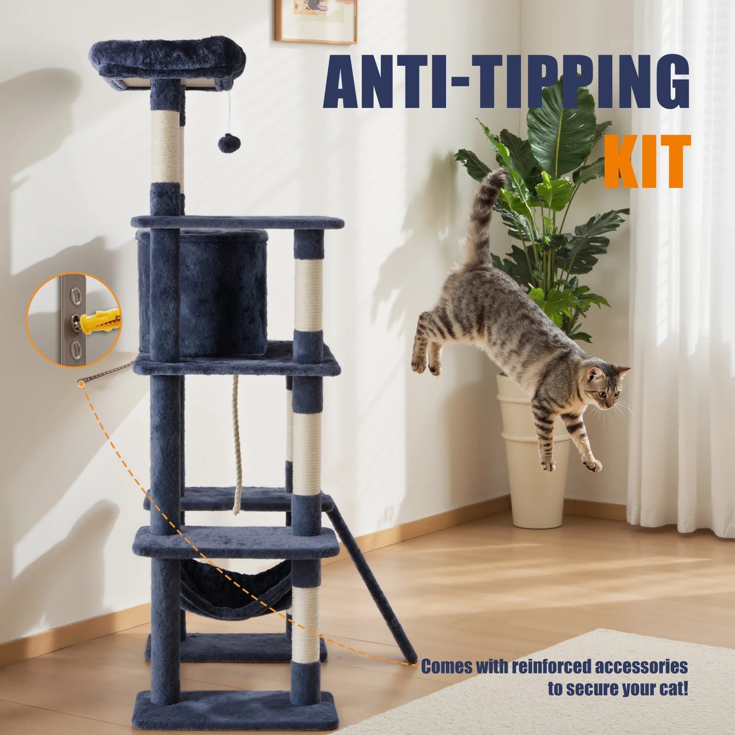 JHK Cat Tree Multi-Cat Climbing Tower Natural Sisal Posts