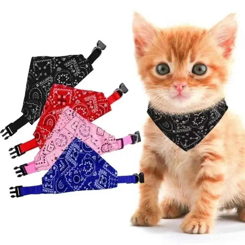 Adjustable Cat Collar With Scarf Bandana Pet Necktie