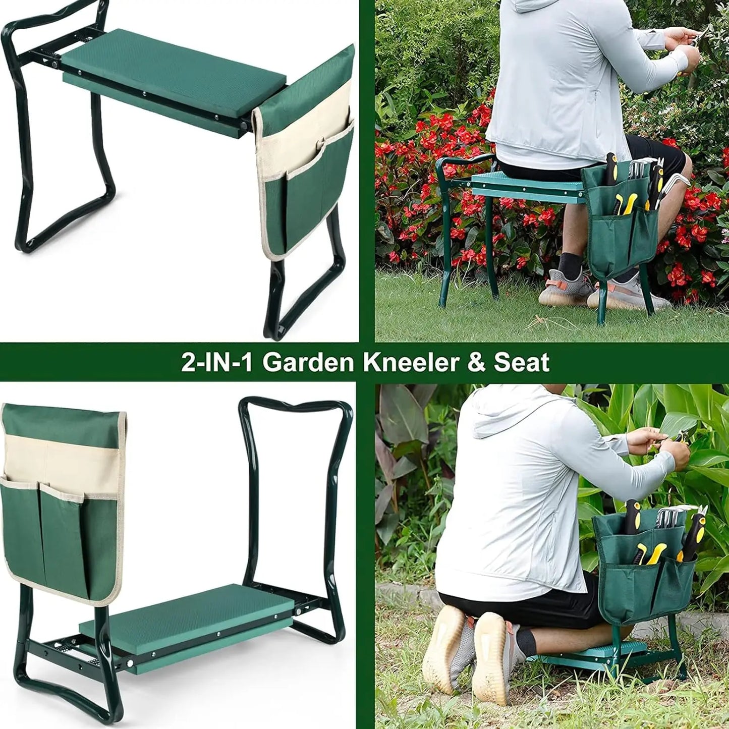 Garden Kneeler And Seat Folding Bench Portable With EVA Pad