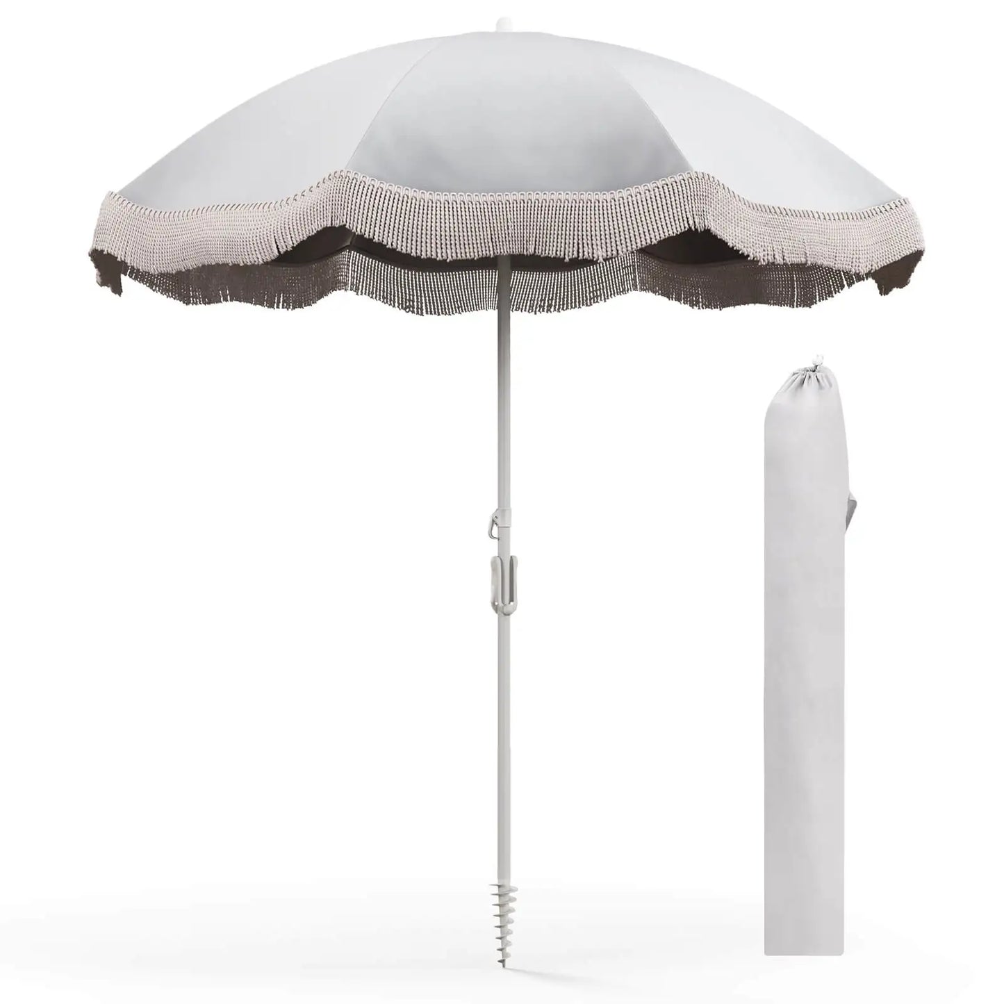HOMASIS Fringe Patio Umbrella With Bag Push Button Tilt Garden