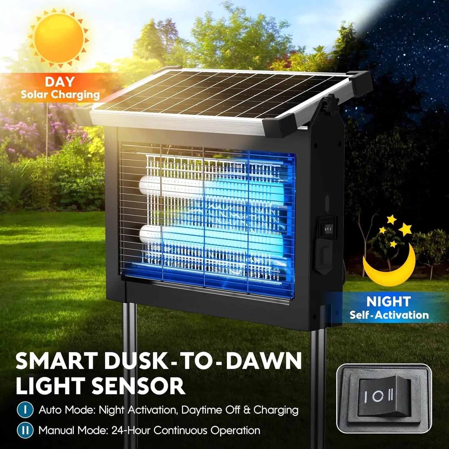 Solar Bug Zapper Outdoor 4500V Mosquito Zapper Panel Sensor