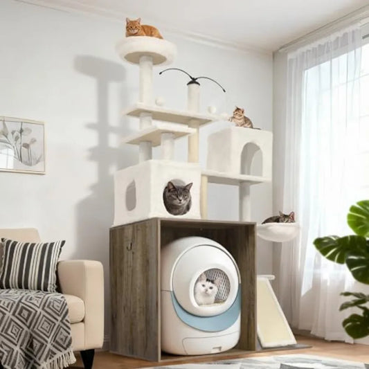 Cat Tree With Litter Box Enclosure And Scratching Posts