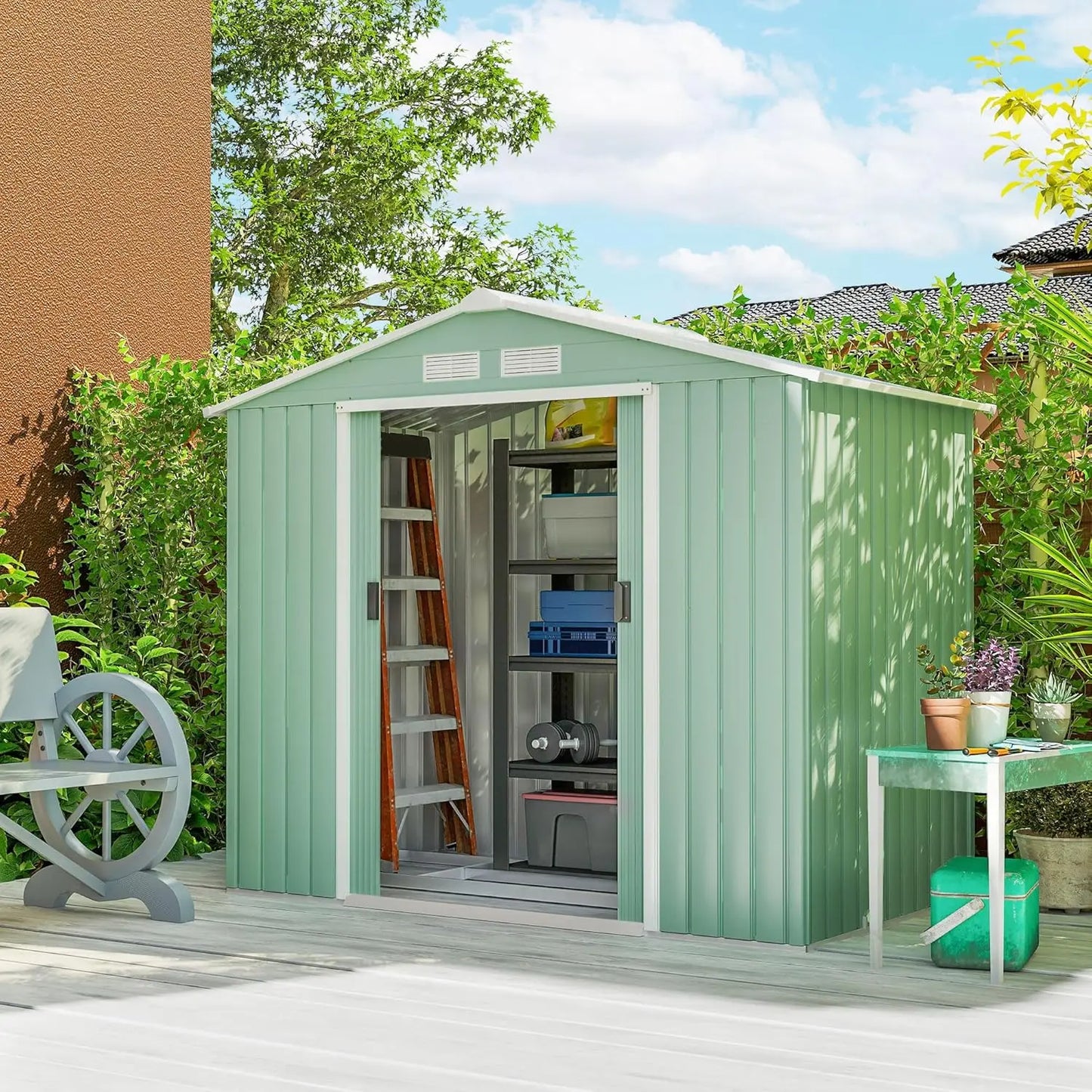 XIAOLANG Outdoor Metal Storage Shed With Foundation Kit And Lockable Doors