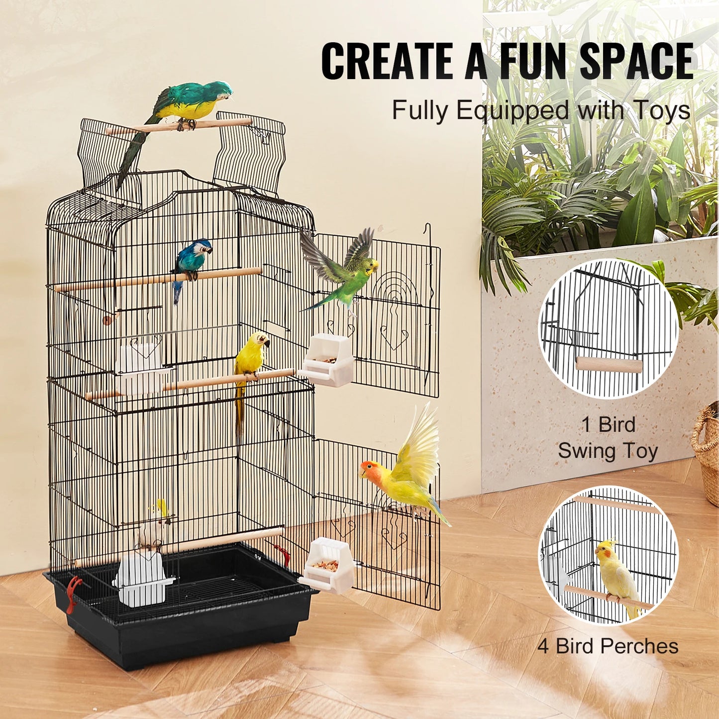 Open Top Large Parrot Cage Hanging Birdcage With Swing And Perch