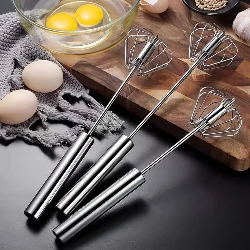 Stainless Steel Rotary Egg Beater Semi Automatic Hand Whisk