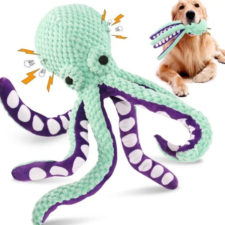 Denim Dog Plush Octopus Toy With Interactive Sound