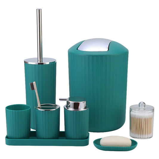 Eight Piece Plastic Bathroom Storage Toiletry Set With Toothbrush Holder