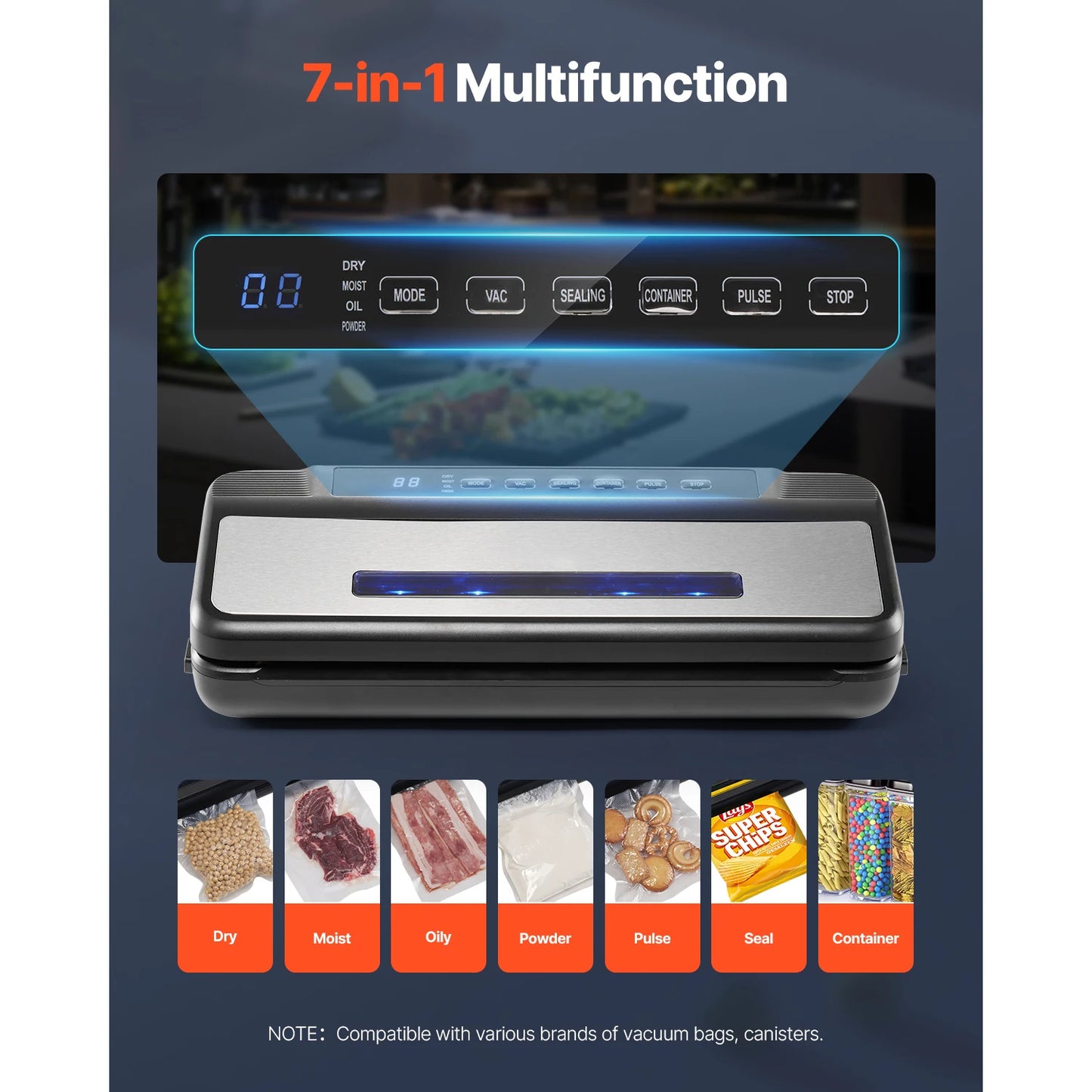 Succebuy 80Kpa 120W Vacuum Sealer 7 In 1 With Bags