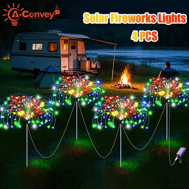 A-Convey Solar LED Fireworks Lights Eight Modes Waterproof Outdoor Decor