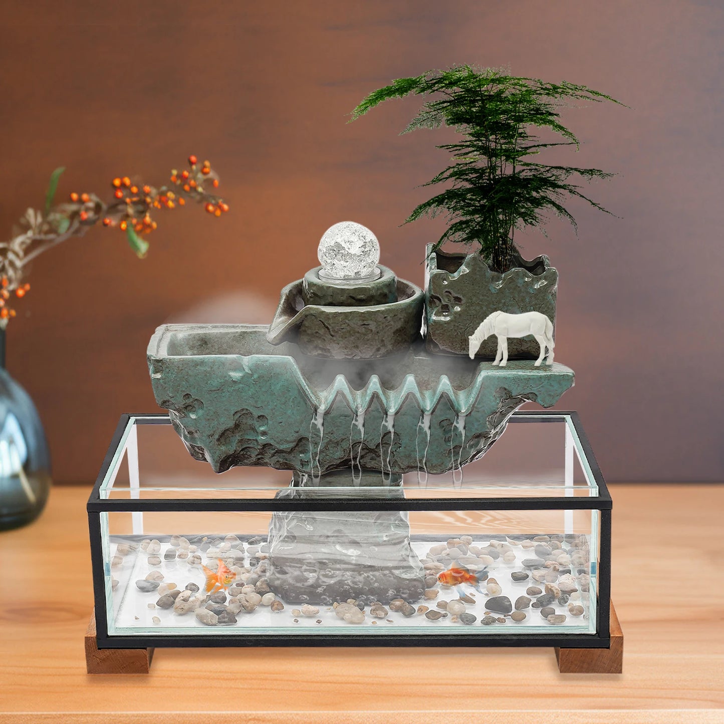 Clear Tabletop Eco Fish Tank Water Fountain Indoor Decor