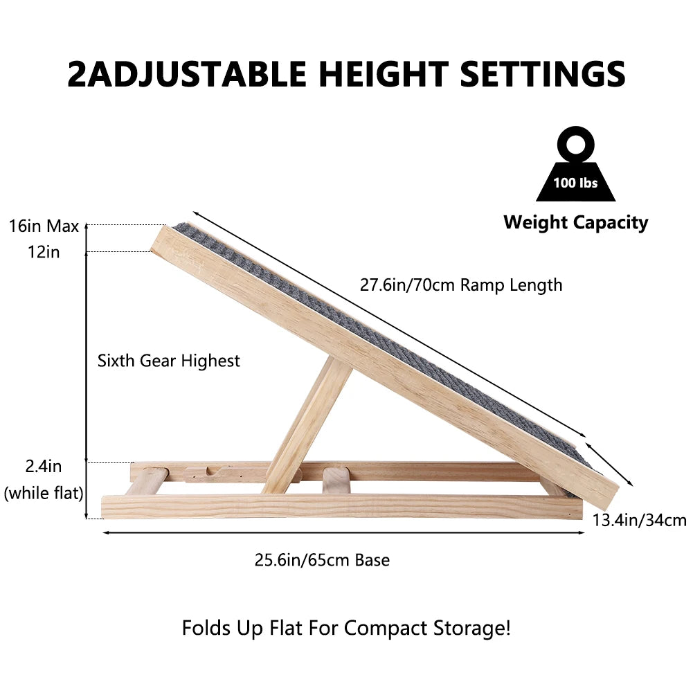 TWISTER.CK Pet Dog Ramp Ladder Natural Pine Wood Folding Antiskid