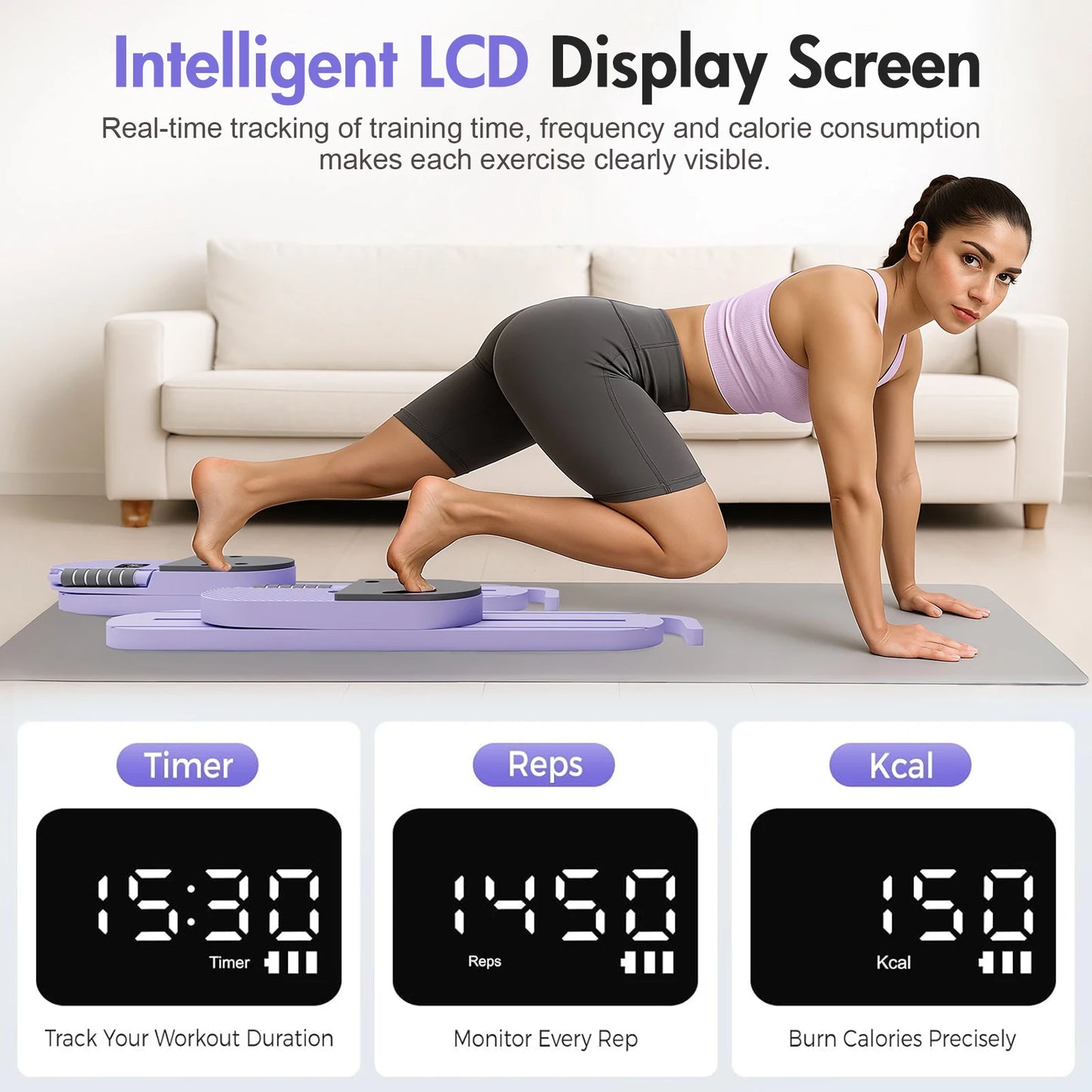 Abdominal Pilates Board With Detachable Resistance Bands LCD Display