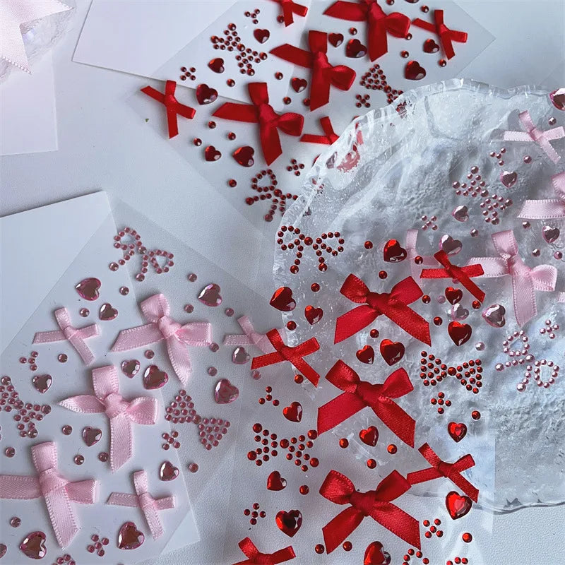 DIY Kpop Photocard Sticker 3D Bow Heart Style For Scrapbook