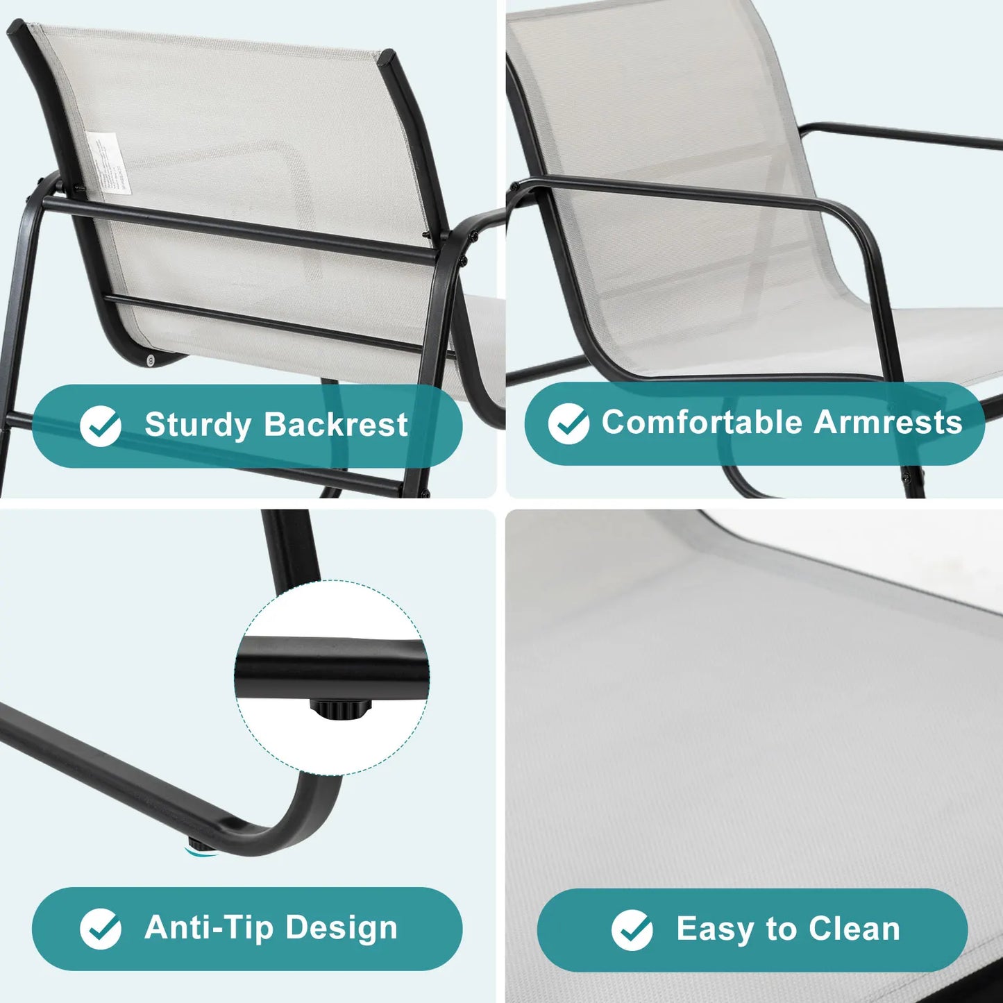 Outdoor 3 Piece Patio Set With Metal Frame For Garden