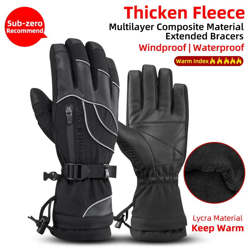 ROCKBROS Winter Waterproof Thermal Fleece Gloves For Ski Snowboarding