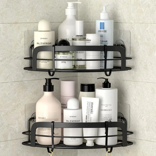 Adhesive Corner Shower Shelf With 4 Hooks Rustproof Stainless Steel