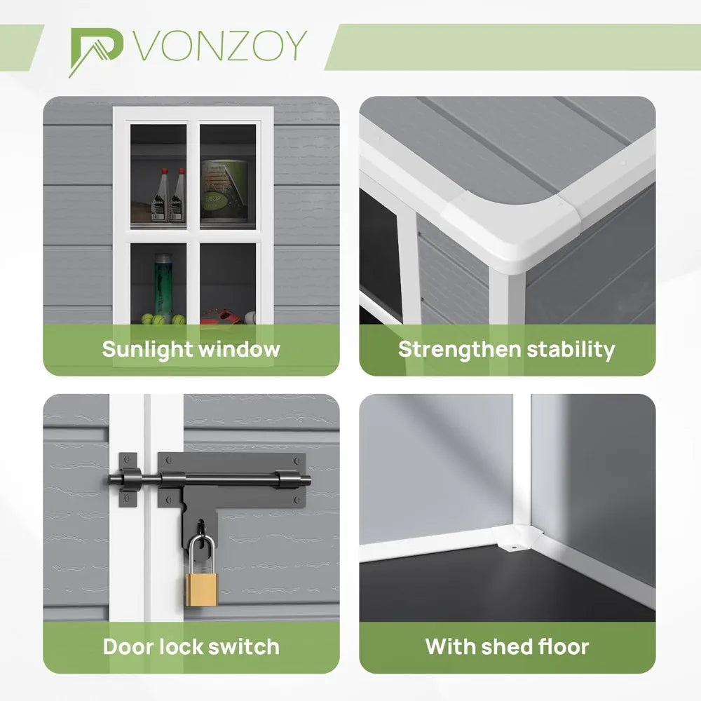 Resin Storage Shed With Flooring For Outdoor Tools