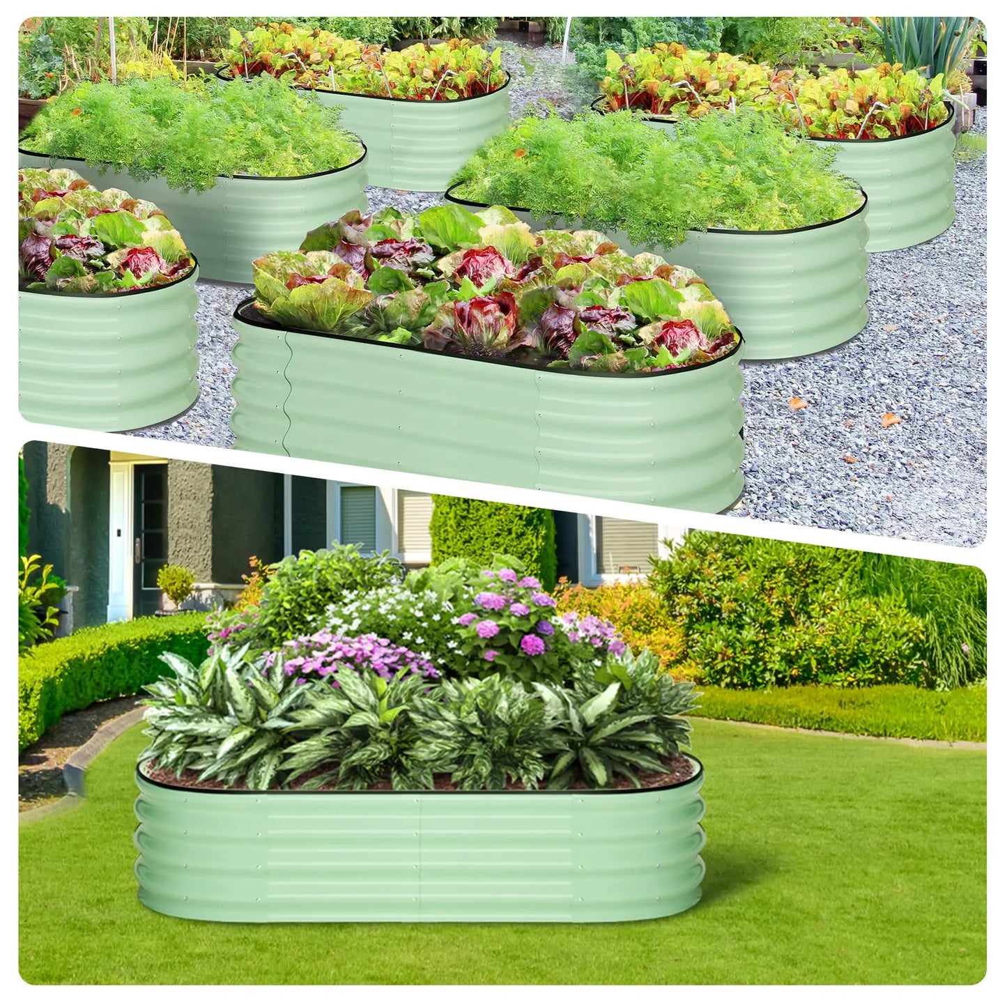 HiMISS 2 Pack Galvanized Steel Raised Garden Bed Open Base