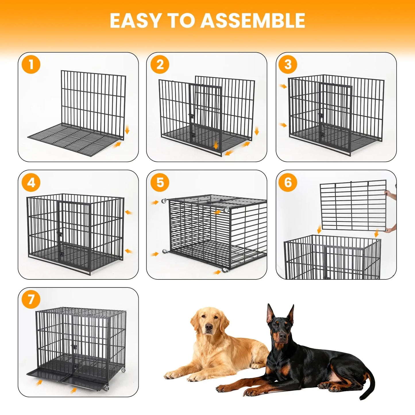 HiMISS Heavy Duty Escape Proof Metal Dog Crate With Three Doors Removable Tray