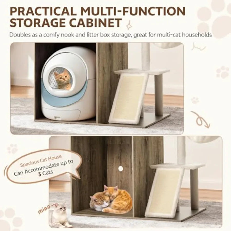 Cat Tree With Litter Box Enclosure And Scratching Posts