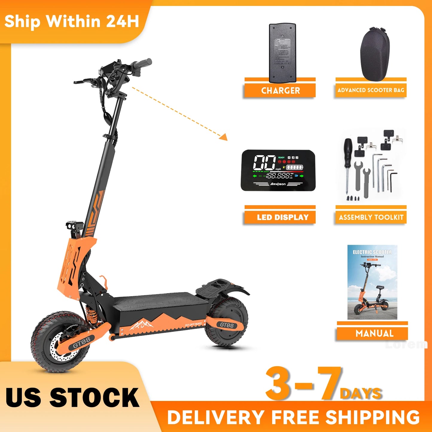 Arwibon GT08 Electric Scooter 5600W Top Speed 46 MPH Folding Off Road