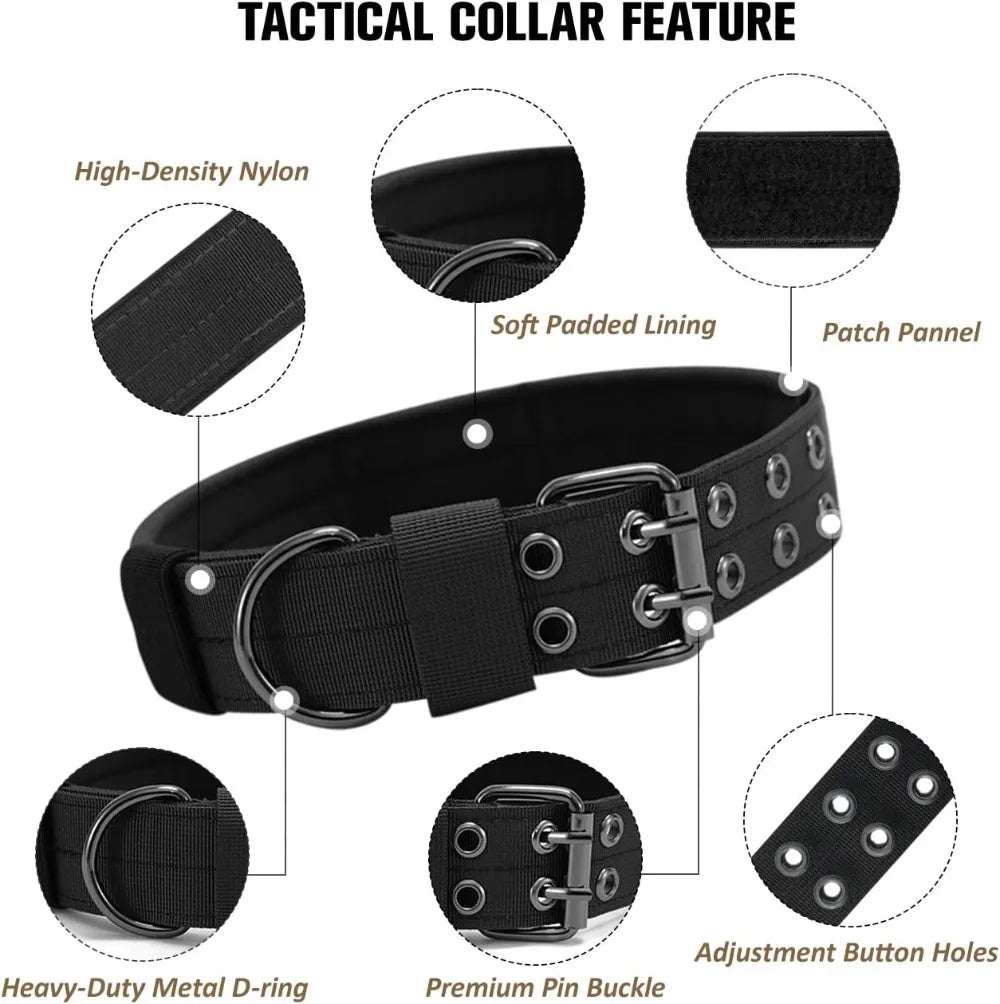 Military Style Dog Collar With Adjustable Nylon And Padded Comfort Metal Buckle