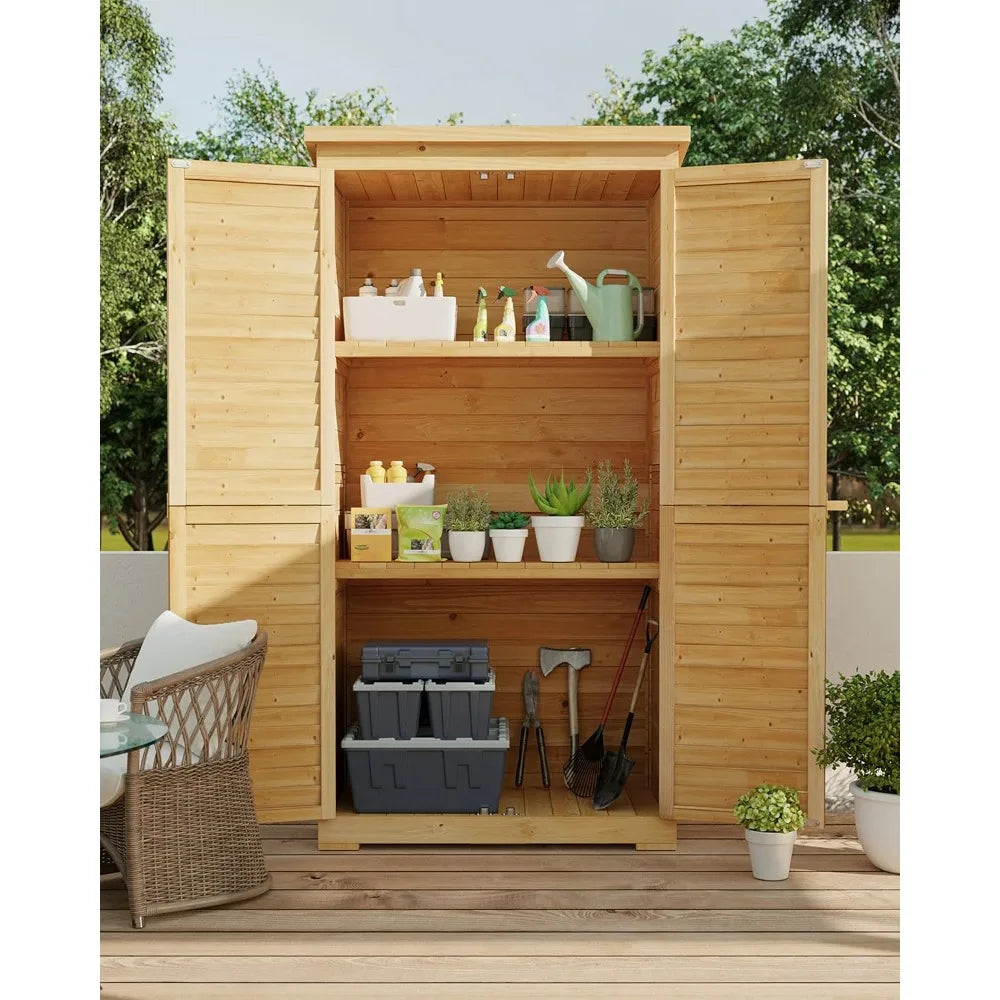 Outdoor Storage Cabinet With 3 Shelves Waterproof Roof Double Locking Doors