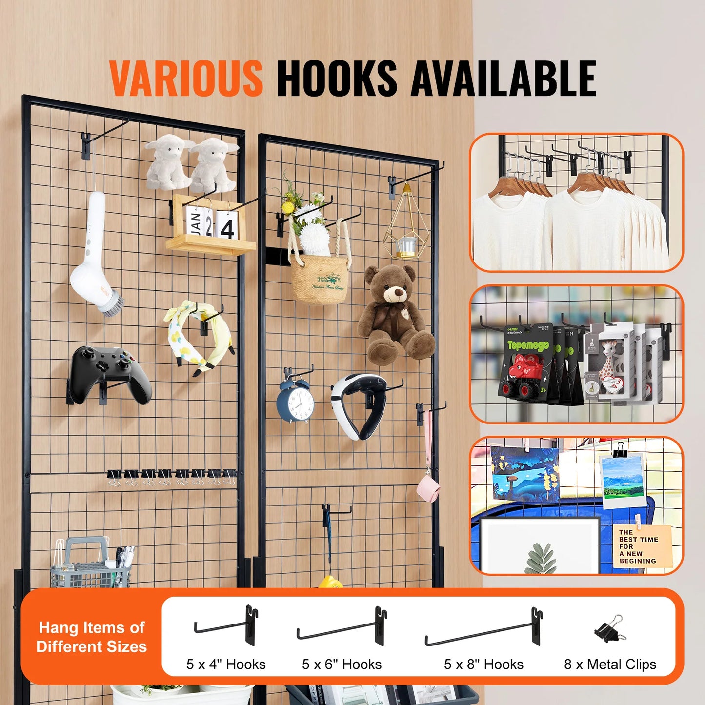 SucceBuy Grid Wall Panels Double Sided Gridwall Display Racks With Hooks