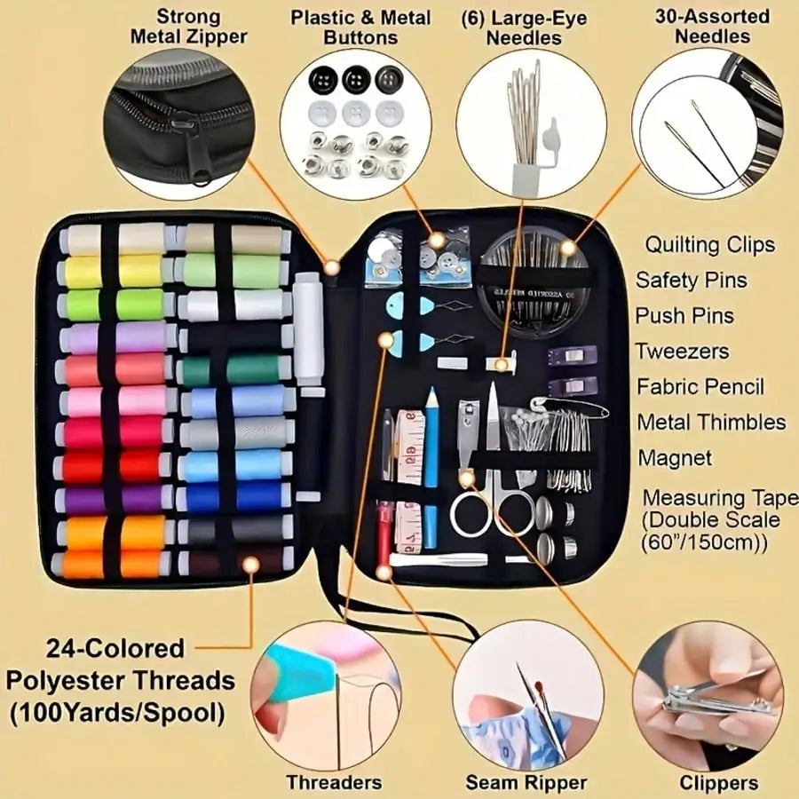 95-Piece Portable Sewing Kit With Threads Needles And Needle Threader